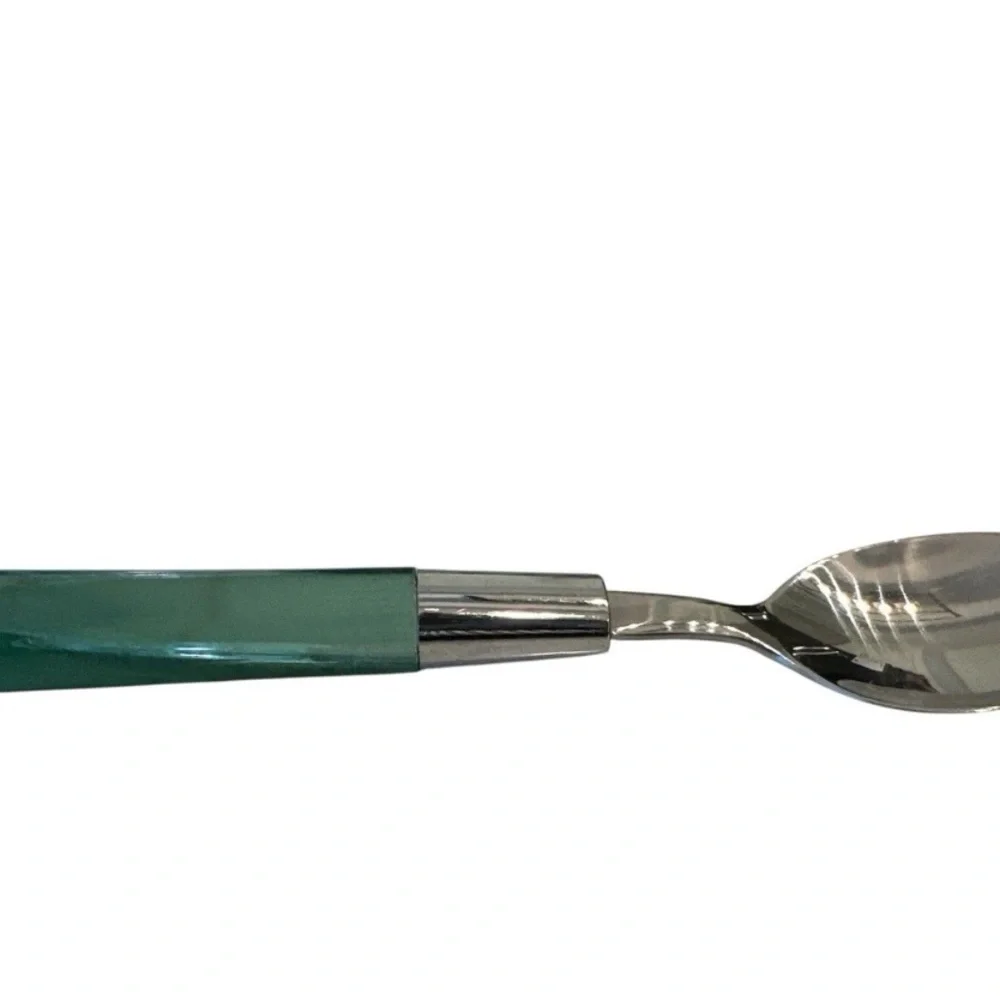 Vintage Emerald Green Acrylic Handle Stainless Flatware Set of 5 Spoons